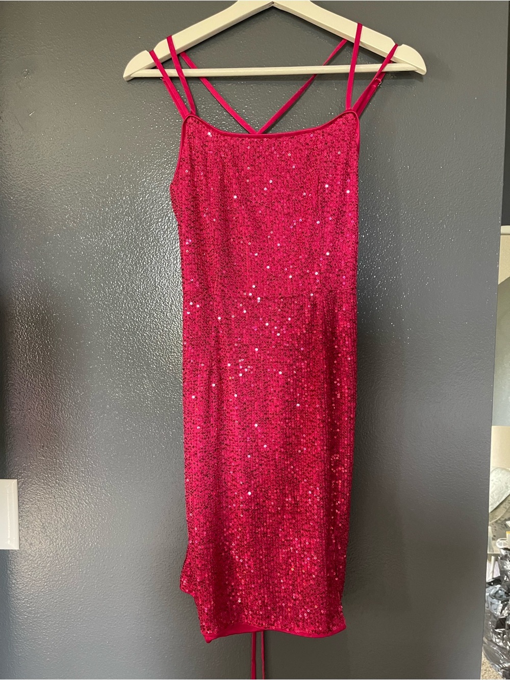 Allegra K Hot Pink Sequin Slip Mini Dress